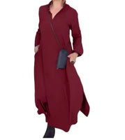 Women’s Oversized Lapel V-Neck Maxi Dress with Split Hem