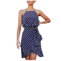 2020 Summer Polka Dot Ruffle Split Mini Dress #D3