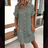 Summer Short Sleeve Solid Color Shirt Dress