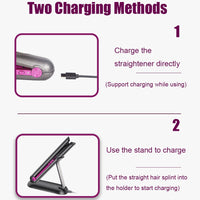 Flat Iron Mini 2 IN 1 Roller USB 4800mah Wireless Hair Straightener with Charging Base Portable Cordless Curler Dry and Wet Uses