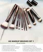 Hourglass Makeup Brushes Set - 10-pcs Powder Blush Eyeshadow Crease Concealer eyeLiner Smudger Metal Handle Brushes