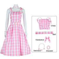 Barbie Square Pattern Dress With Belt Cosplay