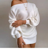 Off Shoulder Knitted Sweater Dress