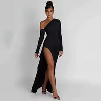 Slant Off-Shoulder High-Slit Evening Dress