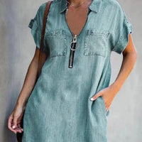 Denim Dress With Zip Closure