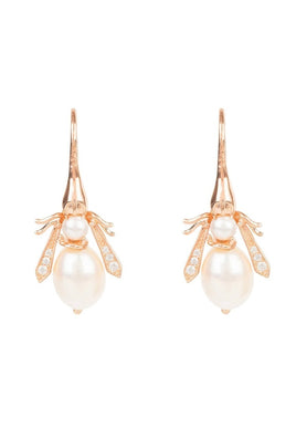 Pearl Honey Bee Earrings Rosegold