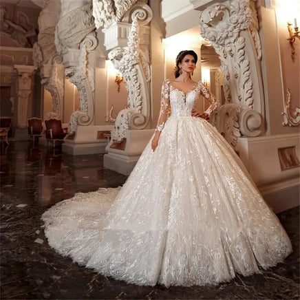 ETHEL ROLYN Lace Ball Gown Wedding Dress 2020 Long Sleeve Beading Appliques Vintage Bridal Princess Bride Dresses Robe