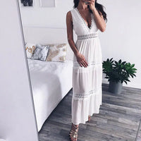 Sexy Deep V-Neck Lace Maxi Dress