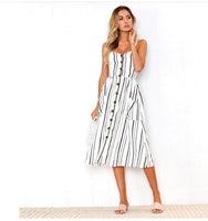 BeAvant Casual striped linen cotton dress women Button strap beach summer dress 2019 Sexy backless midi ladies dresses vestidos