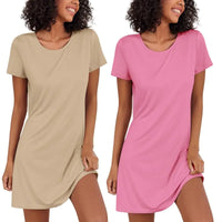 EKOUAER - Original 2 Pack Nightgowns for Women Sleapwear Short Sleeve Night Shirts Soft Sleep Dress Classic NightDress S-XXL Light Yellow+rose Red XX-Large