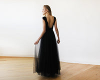 BLUSHFASHION - Original Black Tulle and Lace Sleeveless Maxi Gown #1145