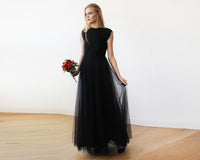 BLUSHFASHION - Original Black Tulle and Lace Sleeveless Maxi Gown #1145