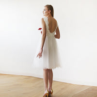 BLUSHFASHION - Original Short Wedding Dress ,Ivory Lace & Tulle Sleeveless Midi Dress #1159