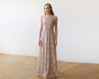 BLUSHFASHION - Original Open Back Lace Maxi Dress Sleeveless Pink Blush  #1141