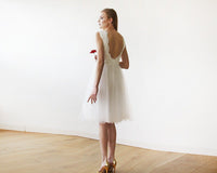 BLUSHFASHION - Original Short Wedding Dress ,Ivory Lace & Tulle Sleeveless Midi Dress #1159