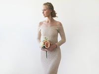 BLUSHFASHION - Original Champagne Lace Off-Shoulders Mermaid Dress #1214