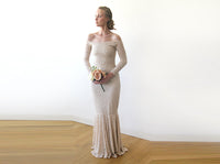 BLUSHFASHION - Original Champagne Lace Off-Shoulders Mermaid Dress #1214