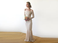 BLUSHFASHION - Original Champagne Lace Off-Shoulders Mermaid Dress #1214