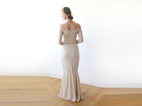 BLUSHFASHION - Original Champagne Lace Off-Shoulders Mermaid Dress #1214