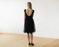 BLUSHFASHION - Original Lace and Tulle Black Sleeveless Midi Dress  #1159