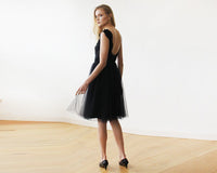 BLUSHFASHION - Original Lace and Tulle Black Sleeveless Midi Dress  #1159