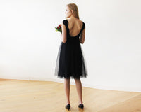 BLUSHFASHION - Original Lace and Tulle Black Sleeveless Midi Dress  #1159