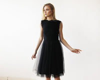 BLUSHFASHION - Original Lace and Tulle Black Sleeveless Midi Dress  #1159