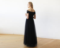 BLUSHFASHION - Original Black Lace Off-The-Shoulder Tulle Maxi Dress #1139