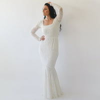 BLUSHFASHION - Original Curvy  Mermaid Lace  Dress With Square Neckline  #1245