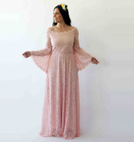 BLUSHFASHION - Original Curvy  Off-Shoulder  Long Bell Sleeve Lace Dress   #1201