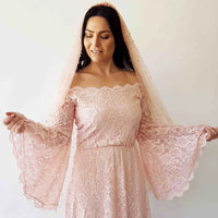 BLUSHFASHION - Original Curvy  Off-Shoulder  Long Bell Sleeve Lace Dress   #1201