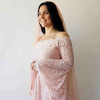 BLUSHFASHION - Original Curvy  Off-Shoulder  Long Bell Sleeve Lace Dress   #1201