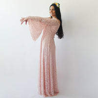 BLUSHFASHION - Original Curvy  Off-Shoulder  Long Bell Sleeve Lace Dress   #1201