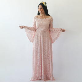 BLUSHFASHION - Original Curvy  Off-Shoulder  Long Bell Sleeve Lace Dress   #1201