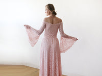 BLUSHFASHION - Original Curvy  Off-Shoulder  Long Bell Sleeve Lace Dress   #1201