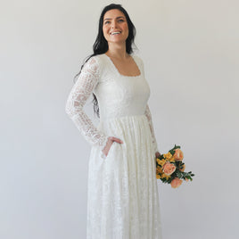 BLUSHFASHION -  Original Curvy  Bohemian Square Neckline Dress With Pockets #1263