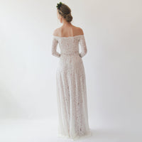 BLUSHFASHION - Original Short Wedding Dress ,Ivory Off-The-Shoulders Midi  Dress #1153