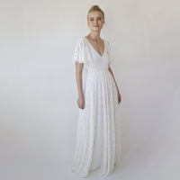 BLUSHFASHION - Original Open Back Wedding Dress ,Lace Short Sleeves Bridal Dress #1360