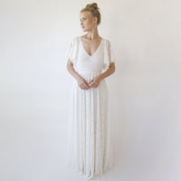 BLUSHFASHION - Original Open Back Wedding Dress ,Lace Short Sleeves Bridal Dress #1360