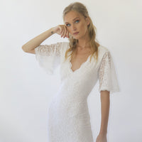 BLUSHFASHION - Original Sheath Wedding Dress, Bohemian Butterfly Sleeves v Neckline Wedding Dress #1294