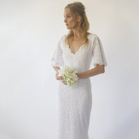 BLUSHFASHION - Original Sheath Wedding Dress, Bohemian Butterfly Sleeves v Neckline Wedding Dress #1294