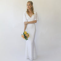 BLUSHFASHION - Original Sheath Wedding Dress, Bohemian Butterfly Sleeves v Neckline Wedding Dress #1294