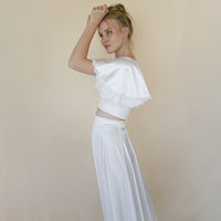 BLUSHFASHION - Original Silky Wedding Cropped Top With  Butterfly Short Sleeves #2060