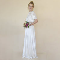 BLUSHFASHION - Original Wedding Dress Separates, Silky Wedding Maxi Skirt and Lace Cropped Top #1353