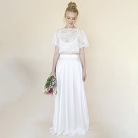 BLUSHFASHION - Original Wedding Dress Separates, Silky Wedding Maxi Skirt and Lace Cropped Top #1353