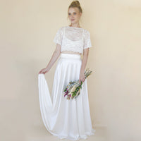 BLUSHFASHION - Original Wedding Dress Separates, Silky Wedding Maxi Skirt and Lace Cropped Top #1353