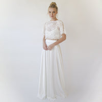 BLUSHFASHION - Original Wedding Dress Separates, Silky Wedding Maxi Skirt and Lace Cropped Top #1353