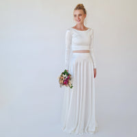 BLUSHFASHION - Original Wedding Dress Separates, Two Piece Wedding Outfit , Silky Wedding Top & Skirt #1356