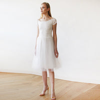 BLUSHFASHION - Original Short Wedding Dress ,Ivory Off-The-Shoulders Midi  Dress #1153