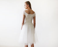 BLUSHFASHION - Original Short Wedding Dress ,Ivory Off-The-Shoulders Midi  Dress #1153